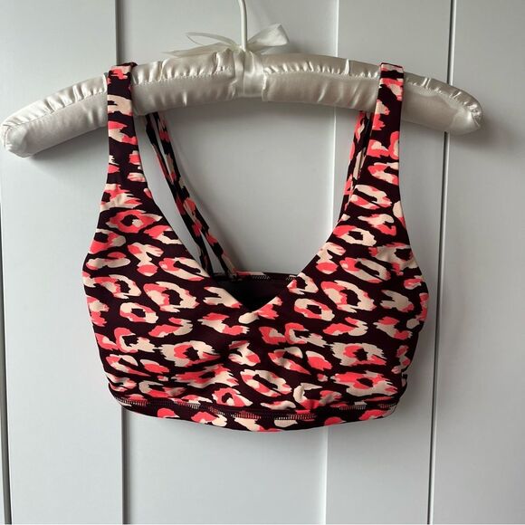 Aerie Offline Animal Print Mesh Back Plunge Sports Bra Red Pink‎ Size XS NWT - Picture 3 of 9